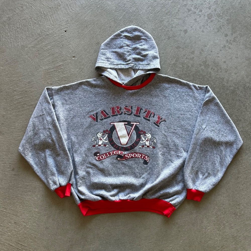 Vintage 80s Varsity College Sports Sweatshirt Size Large Gray Afterhood Two Tone